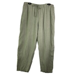 New‎ MNG Linen Pants Green Drawstring Pull On Pockets Straight Leg XL
